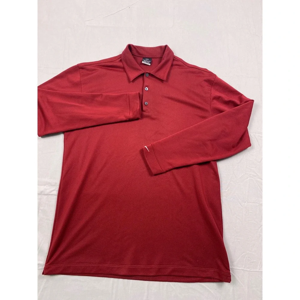 Nike Sphere Dry Long Sleeve Polo Mens Large Red Stretch Textured Golf Athletic